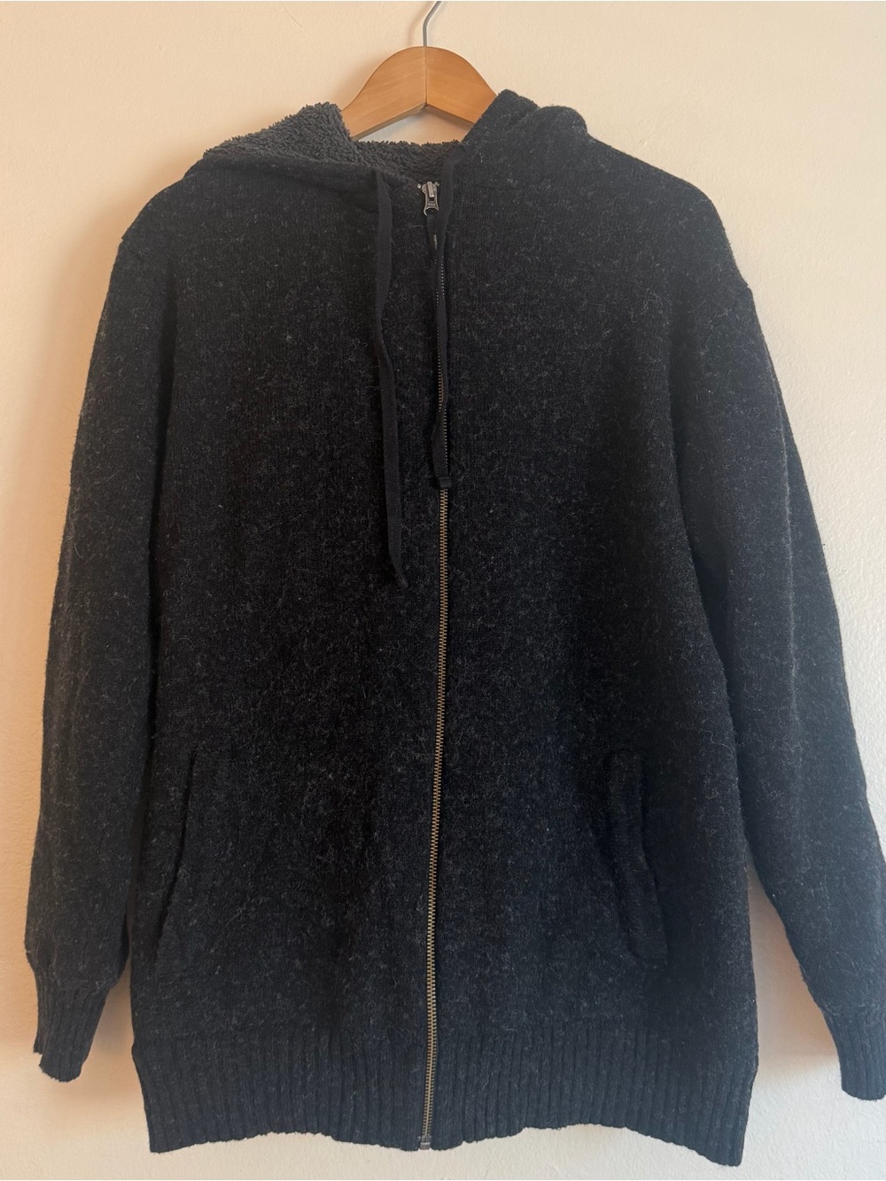 Columbia Men's Black Wool Lined Zip-Up Hooded Sweater
